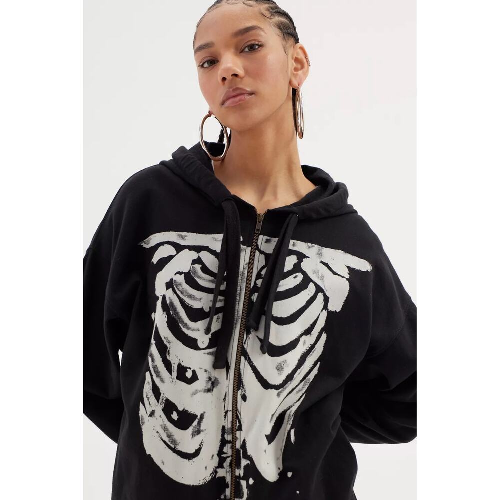 Urban Outfitters Skeleton Sweatshirt Womens L Oversized Full Zip Y2K Grunge Goth